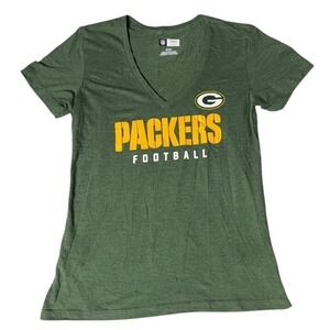 NFL Green Bay Packers Women's V-Neck Football T-Shirt Team Apparel‎ Logo Tee M/M